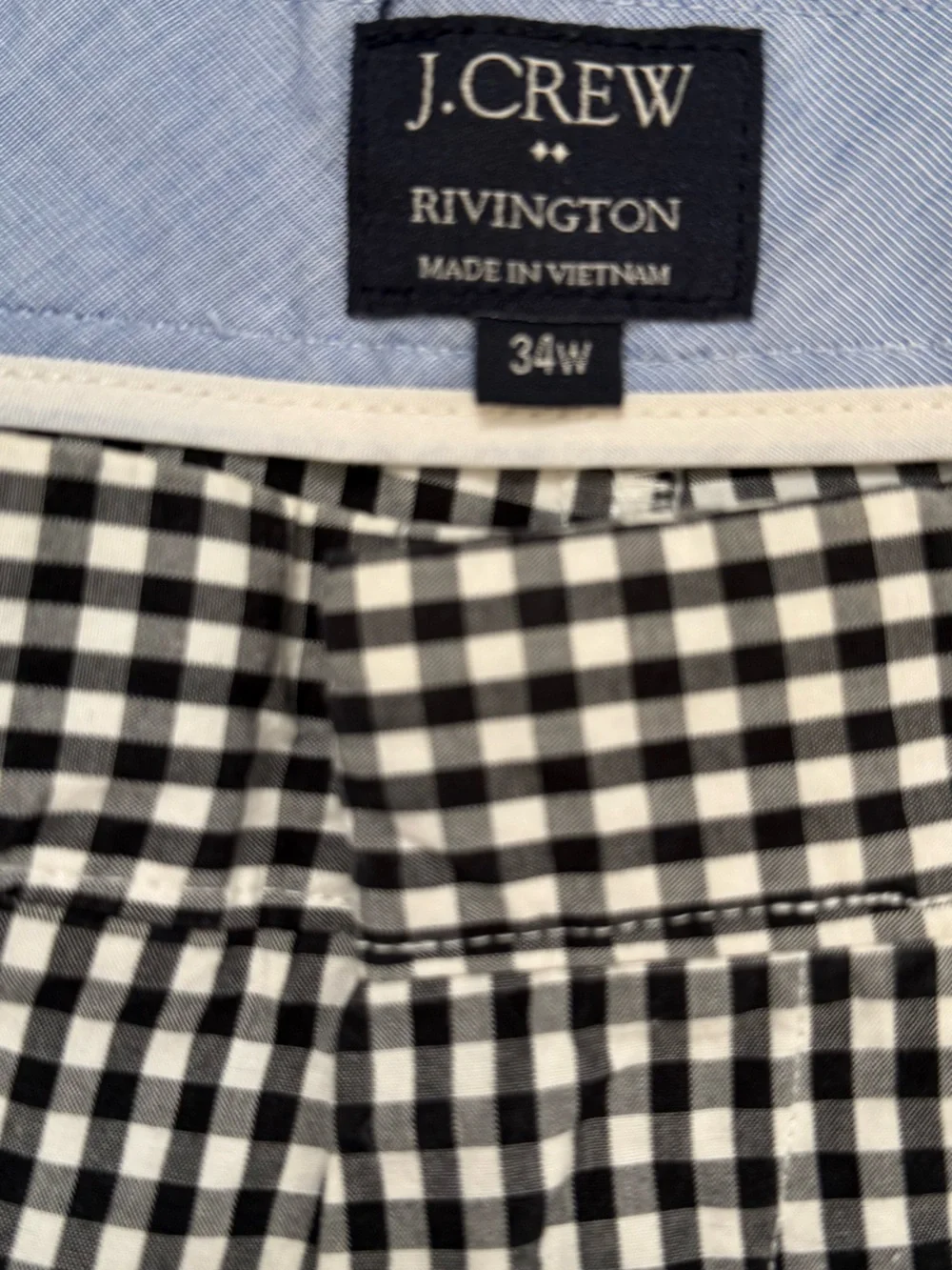J. Crew Men's 34W Black and White Gingham Flat Front Shorts